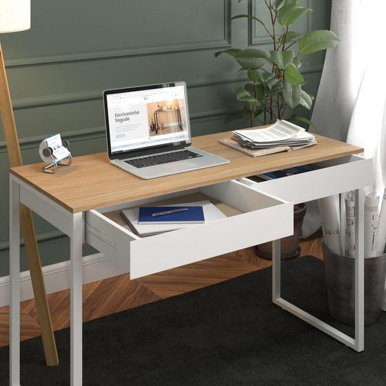 Mesa Para Escritório Escrivaninha Golia Lamina Com 2 Gavetas Brancas 120x50 Menor preço em Mesa Para Escritório Escrivaninha Golia Lamina Com 2 Gavetas Brancas 120x50