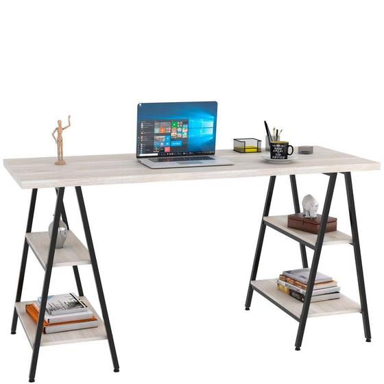 Imagem de Mesa Para Escritório Estilo Industrial Cavalete Form C01 150cm Snow - Lyam Decor