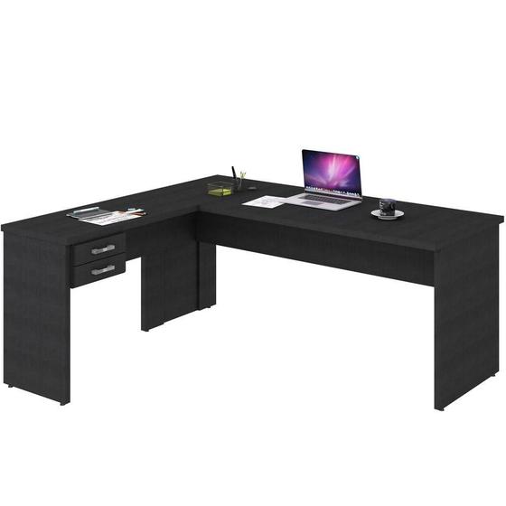 Imagem de Mesa Para Escritório Home Office em L Diretor W30 C01 180x160cm Preto Onix - Lyam Decor