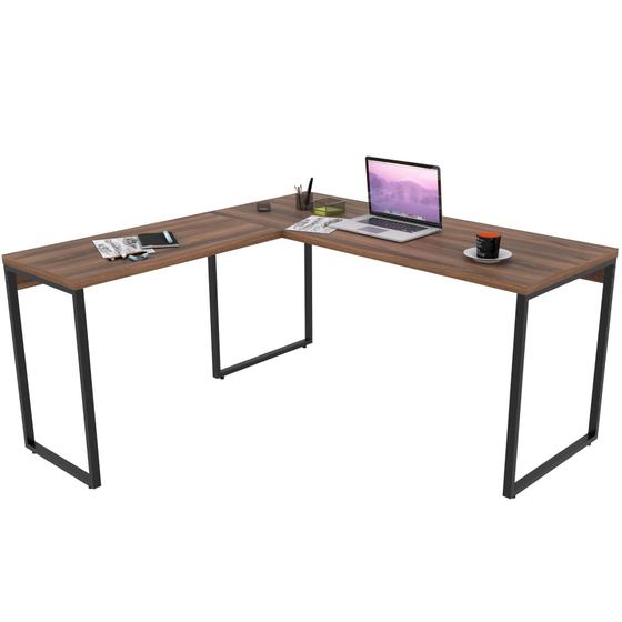 Imagem de Mesa Para Escritório Home Office Estilo Industrial em L Form 150x150cm Nogal - Lyam Decor