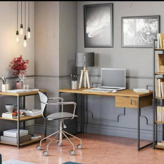 Mesa para escritório Kappesberg Linha industrial 1 gaveta Freijó/Preto Menor preço em Mesa para escritório Kappesberg Linha industrial 1 gaveta Freijó/Preto