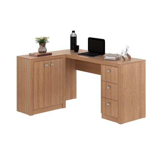 Imagem de Mesa para Home Office com Gavetas e 2 Portas Amêndoa - Tecno Mobili