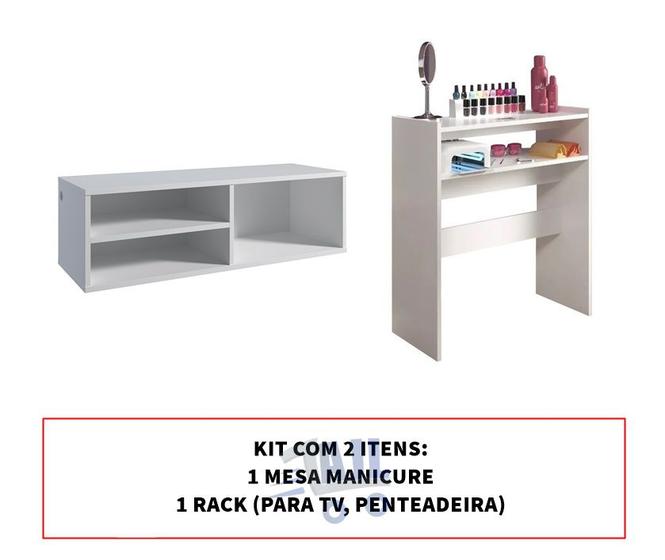 Imagem de Mesa Para Manicure Aparador + Balcão Suspenso Parede Base Tv - AJB