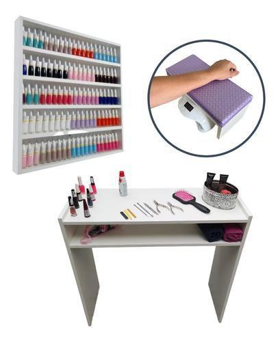 Imagem de Mesa Para Manicure + Expositor De Esmaltes + Apoio P/ Punho Roxo