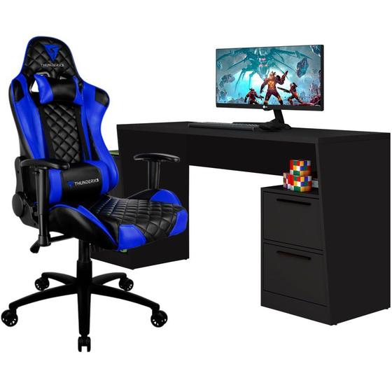 Imagem de Mesa Para PC Gamer Fantasy BMG-02 com Cadeira Gamer TGC12 ThunderX3 Preto Azul - Lyam Decor