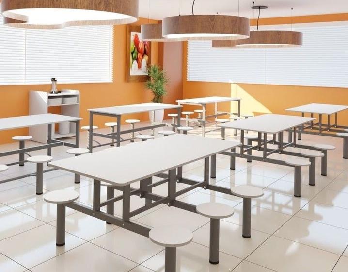 Imagem de Mesa para Refeitório com 6 lugares Com Bancos Acoplados redondos