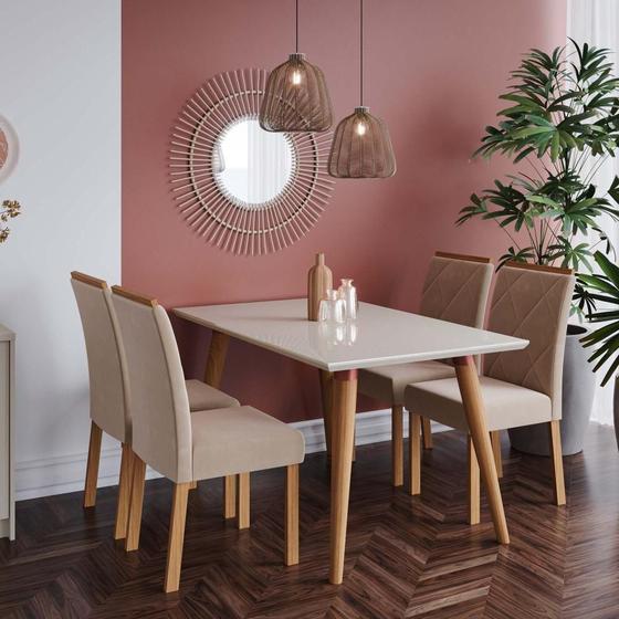 Imagem de Mesa para Sala De Jantar Adele 130 x 80 cm e 4 Cadeiras Fernanda Cimol Madeira/Off White/Nude
