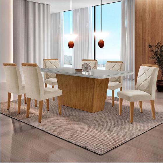 Imagem de Mesa para Sala de Jantar Aida 180cm MDF Canto Copo com Vidro e 6 Cadeiras Melissa