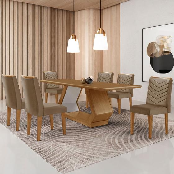 Imagem de Mesa para Sala de Jantar Alvorada 180cm MDF Tampo Laminado Canto Copo e 6 Cadeiras Liz