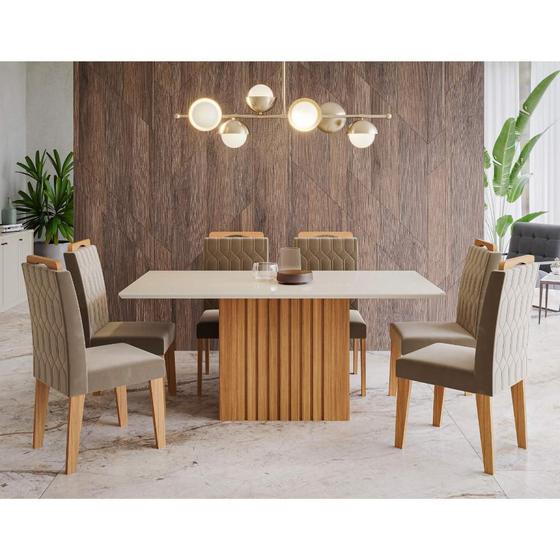 Imagem de Mesa para Sala De Jantar Ana 180 x 90 cm e 6 Cadeiras Paola Cimol Nature/Offwhite/Joli