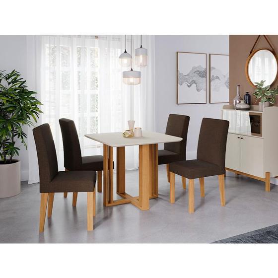 Imagem de Mesa para Sala de Jantar Flora Quadrada e 4 Cadeiras Maia Cimol Nature/Off White/Mascavo