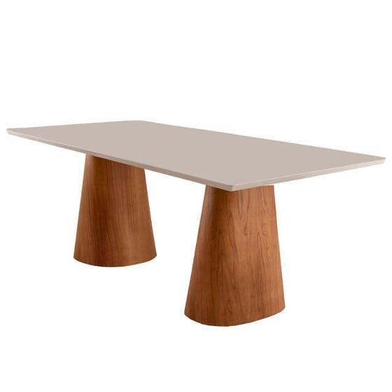 Imagem de Mesa Para Sala De Jantar Noronha 180cm Madeira Com Vidro Mod Cinamomo Imbuia-off White