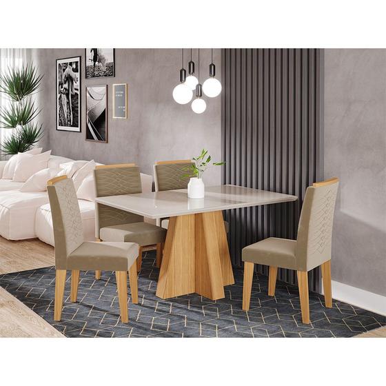 Imagem de Mesa para Sala de Jantar Patricia 130 cm com 4 Cadeiras Clarice Wood Cimol Nature/Off White/Joli