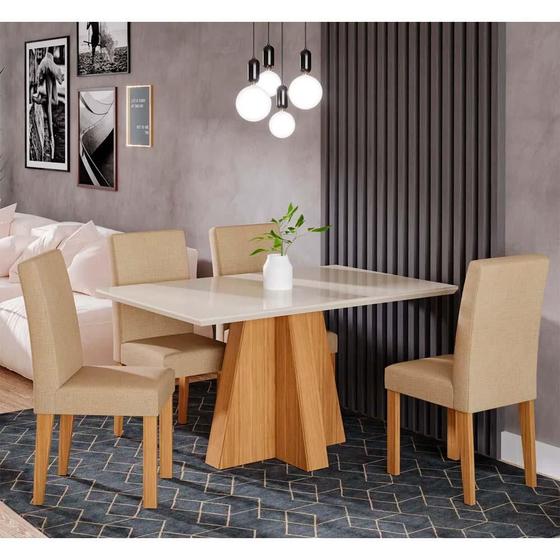 Imagem de Mesa para Sala De Jantar Patricia 130 x 80 cm e 4 Cadeiras Maia Cimol Nature/Offwhite/Gengibre