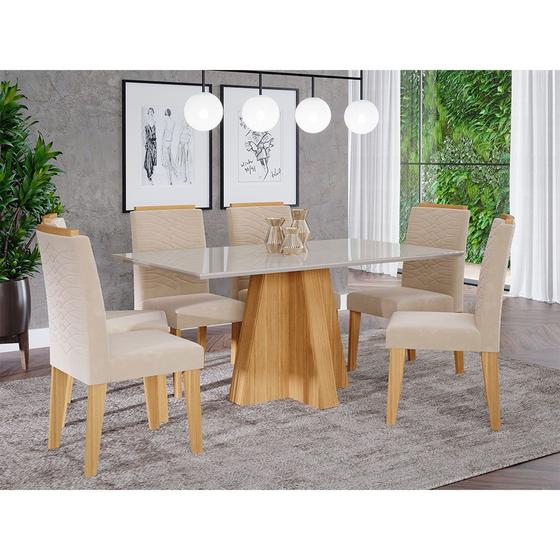 Imagem de Mesa para Sala de Jantar Patricia 160 cm com 6 Cadeiras Clarice Wood Cimol Nature/Off White/Nude