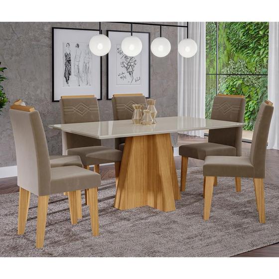 Imagem de Mesa para Sala de Jantar Patricia 160 x 80 cm e 6 Cadeiras Tais Cimol Nature/Off White/Joli