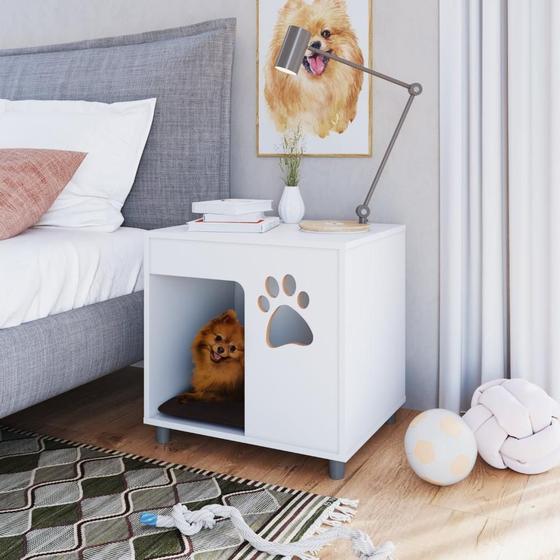 Imagem de Mesa Pet Lateral para Cachorro com Almofada - Branco