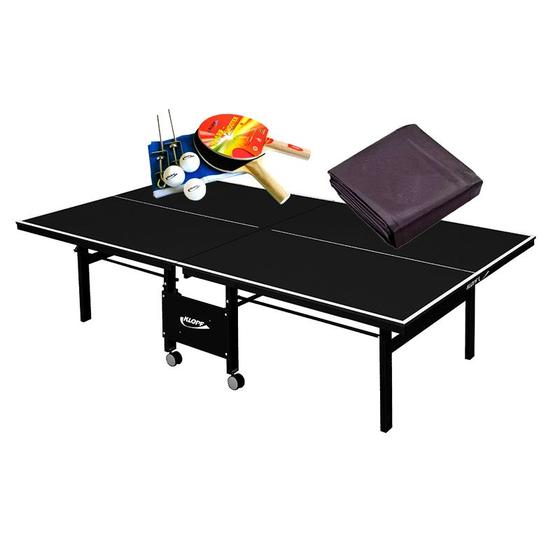 Imagem de MESA PING PONG 1084 PRETA KLOPF + KIT 5030 + Capa Mesa Fechada