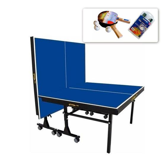 Imagem de MESA PING PONG C/ RODAS E PAREDÃO MDF 25mm 1008 KLOPF  + Rede Alicate 5034 + Kit 5055