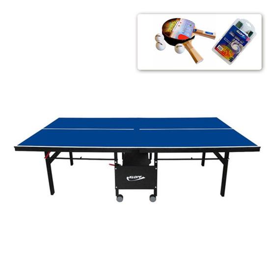 Imagem de MESA PING PONG Com Rodinhas MDF 18mm - Modelo 1084 KLOPF + Rede com suporte Alicate 5034 + Kit Raquetes e Bolinhas 5055