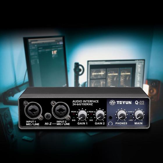 Imagem de Mesa Placa De Som 2 Canais Gravação Profissional Interface De Áudio Q-24 Teyun