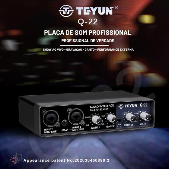 Imagem de Mesa Placa De Som Interface De Áudio Q-22 Gravação Profissional Teyun