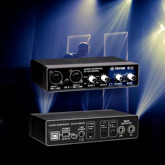 Mesa Placa De Som Profissional 2 Canais Interface De Áudio Q22