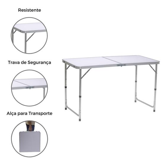 Mesa Portátil Camping Dobrável Com Alça Transporte de Alumínio 120xm x 60cm Branca Menor preço em Mesa Portátil Camping Dobrável Com Alça Transporte de Alumínio 120xm x 60cm Branca