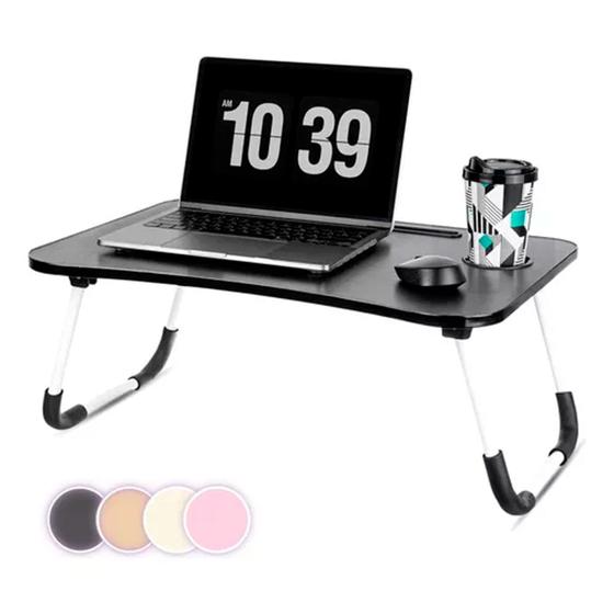 Imagem de Mesa Portátil Multiuso 40x60 MDF Dobrável Para Cama Sofá Suporte de Notebook Tablet Celular e Copo