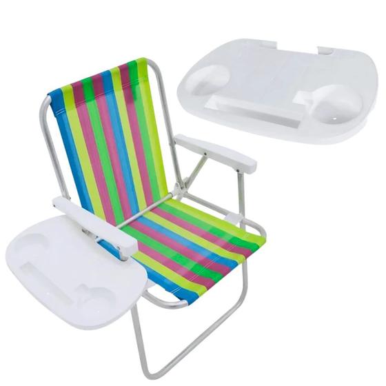 Imagem de Mesa Portatil para Cadeira de Praia com Porta Copos Branca  Bel 