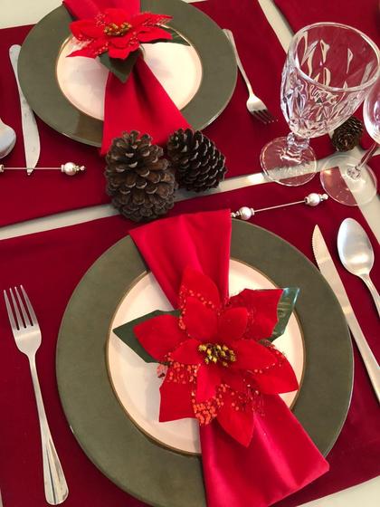 Imagem de Mesa Posta 16Lugares Jogo Americano Guardanapo Natal Decora