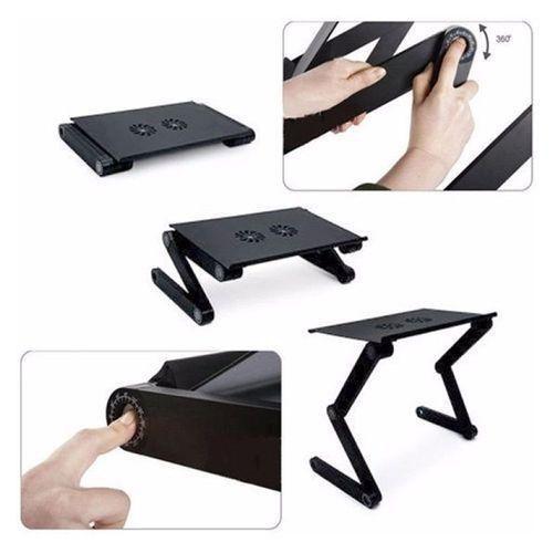 Imagem de Mesa Preta de Colo Dobrável em Alumínio Resistente para Notebook Sofá Cama com Suporte para Mouse