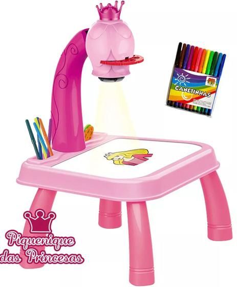 Imagem de Mesa Projetora Desenho Divertido Infantil Princesas Com Ajuste Mesinha Cor Rosa