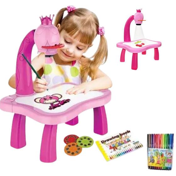 Imagem de Mesa Projetora Educativa Infantil Menina Rosa Presente 4 anos Lousa Mágica Brinquedo Desenho Escolar