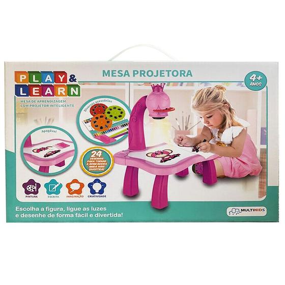Mesa Projetora Lousa Mágica Desenho Infantil Educativo Rosa - Multikids ...