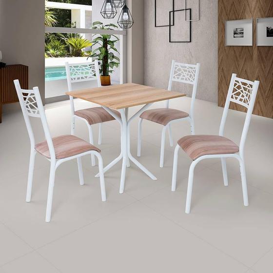 Imagem de Mesa Quadrada 68X68 Com 4 Cadeiras Em Aço Branco Carvalho Com Estofado Capuccino Jade Ciplafe