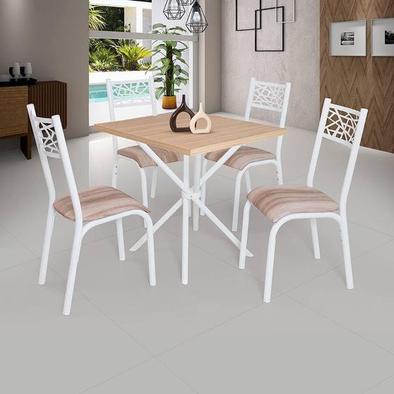 Imagem de Mesa Quadrada 75X75 Com 4 Cadeiras Em Aço Branco Carvalho Com Estofado Capuccino Jade Ciplafe