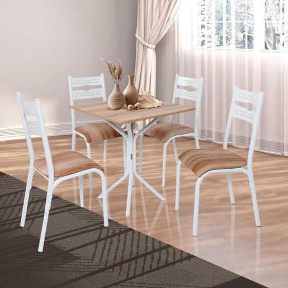 Imagem de Mesa Quadrada Aço 4 Cadeiras 68cm Branco Carvalho Kemp Shop Jm