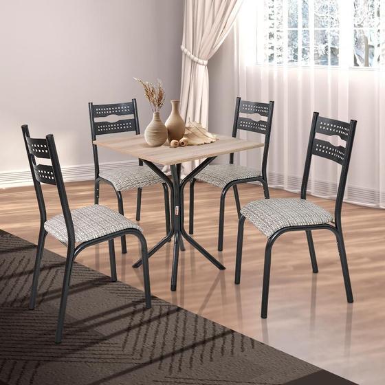 Imagem de Mesa Quadrada Aço 4 Cadeiras 68cm Preto Carvalho Kemp Shop Jm