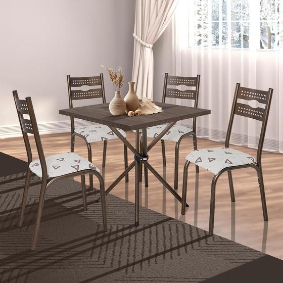 Imagem de Mesa Quadrada Aço 4 Cadeiras 75cm Carvalho Kemp Shop Jm