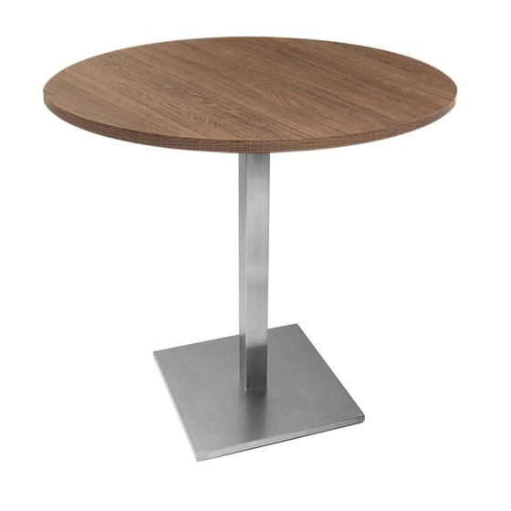 Imagem de Mesa Quadrada Alpha Inox Cor Prata 73,50 cm (Altura) com Tampo em MDP Redonda 60 cm Imbuia
