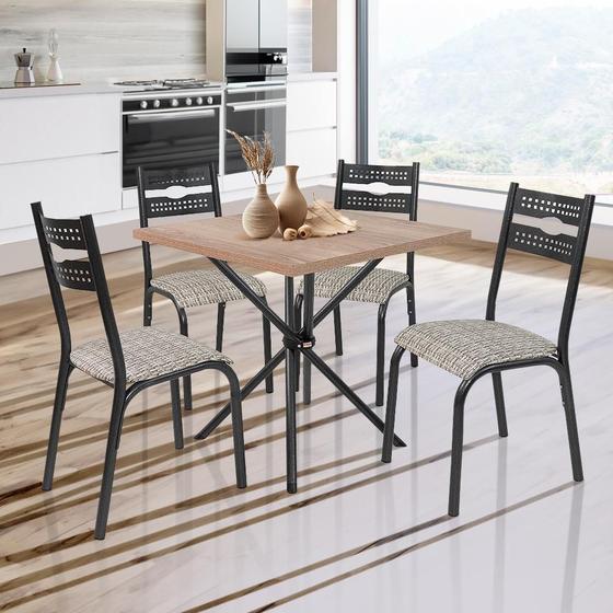 Imagem de Mesa Quadrada Com 4 Cadeiras Aço 75cm Preto Carvalho Orion Shop Jm