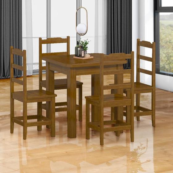 Imagem de Mesa Quadrada de Madeira Maciça com 4 Cadeiras - Imbuia