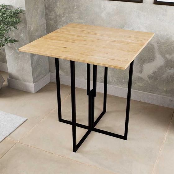 Imagem de Mesa Quadrada Industrial 70cm Preta Tampo Madeira Pinus