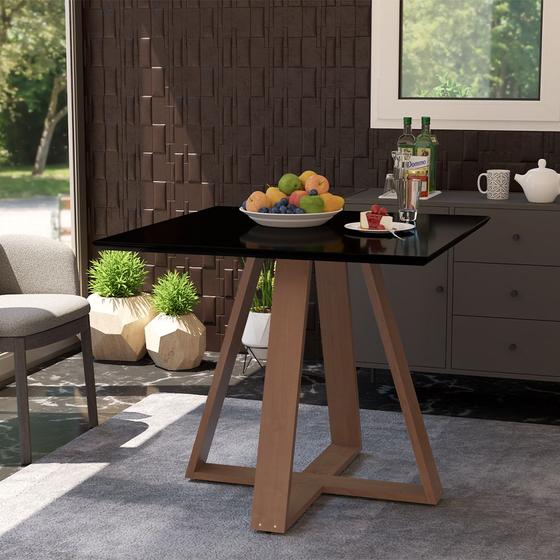 Imagem de Mesa Quadrada Jantar 90cm Manu Preta Base Madeira Maciça