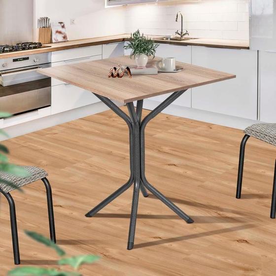 Imagem de Mesa Quadrada Para Cozinha Aço 4 Lugares 68cm Preto Carvalho Magnus Shop Jm