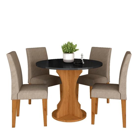 Imagem de Mesa Redonda Com 4 Cadeiras Pérsia 0,9 Cin/pre/bege - Móveis Arapongas