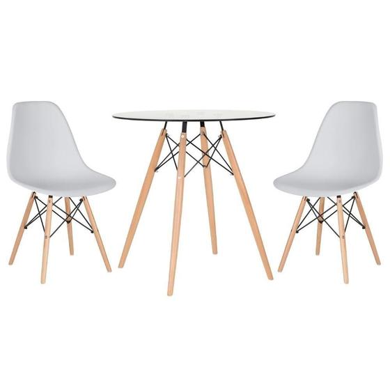 Imagem de Mesa Redonda Com Tampo De Vidro + 2 Cadeiras Cinza Claro