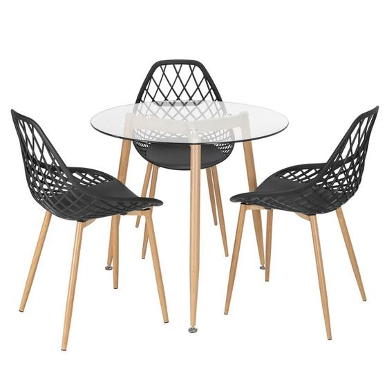 Imagem de Mesa redonda com tampo de vidro 80 cm + 3 cadeiras Clarice Cloe