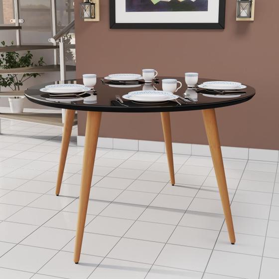 Imagem de Mesa Redonda Com Tampo De Vidro E Pés Palito Em MDF